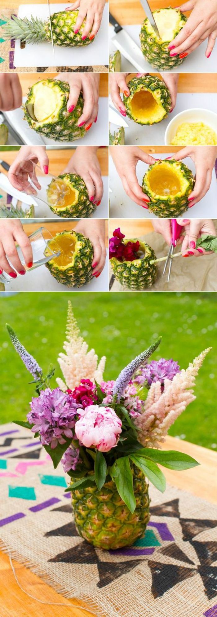 Crea decorazioni primaverili, crea un vaso di ananas con fiori, crea da solo una decorazione da tavola