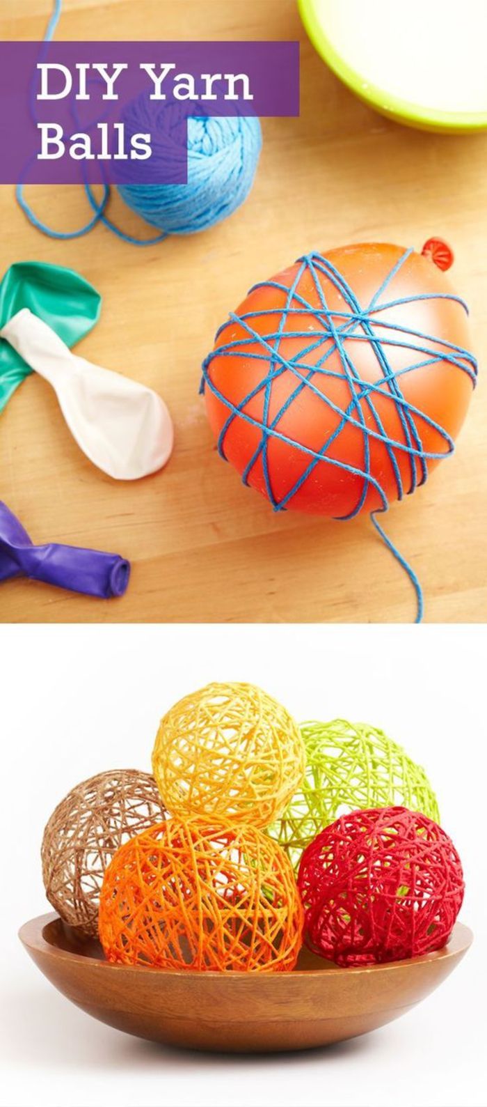 urobte farebné gule sami, materiály: balóniky, priadza, lepidlo, nápady na detské hry