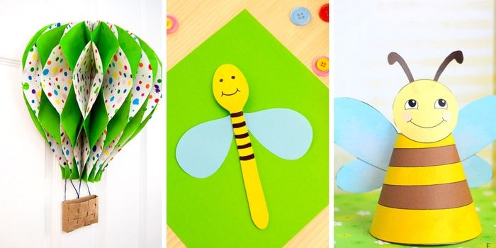 skvelé remeselné nápady pre deti, balóniky a včelie rezy z papiera, jednoduché a kreatívne