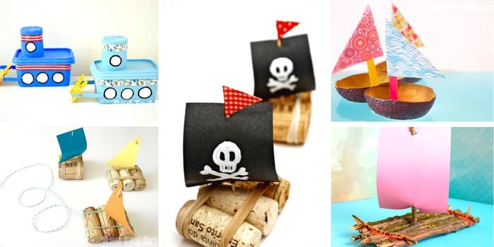Skvelý nápad DIY pre deti, aby sa člny z korku, papiera, nite a špáradia sami