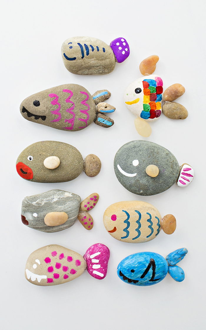 Vytváranie rýb z dekoratívnych kameňov, DIY projekt pre deti, zdobenie dekoratívnych kameňov, jednoduché a skvelé