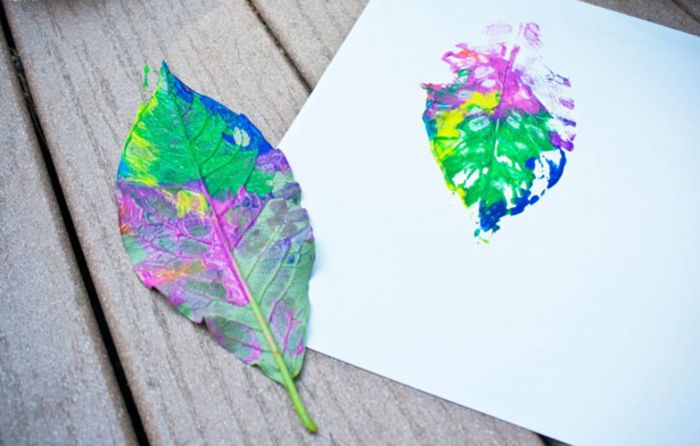 Vytvorte pečiatku z listov, krásne nápady na deti, deti, farebné farby