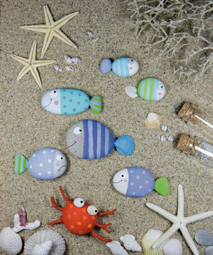 Dažytos akmenys Žuvų Starfish lukštai Vėžys smėlio