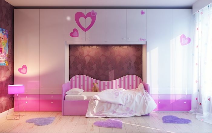 tonåringar rum idéer för tjejer tonåring rosa lila hjärtan dekorationer över sängen garderober golv mattor små i form av hjärta