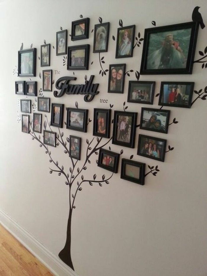 bildram-wall-family-tree-of-bilder-grå-vägg golvet från trä-