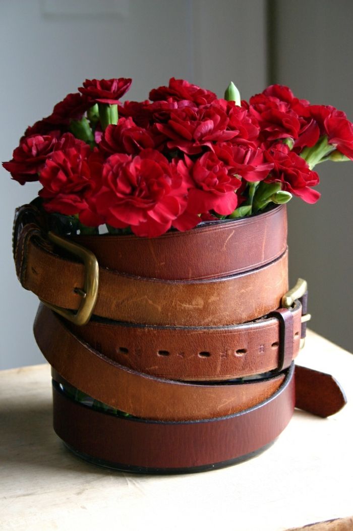 blomkrukor själv gör vacker designidé dekoration för blomkruka av bälte idé deco blomma röd