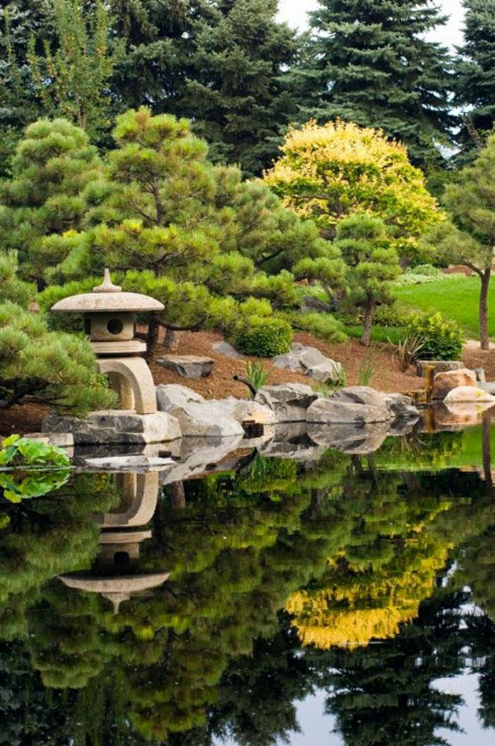 Botanická záhrada v japonskom Asia-See-kamenné postavy
