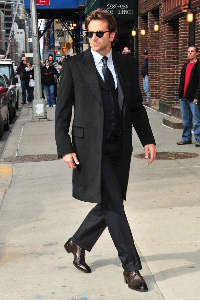 Bradley Cooper-elegantný oblek tie-čierny kabát Pánska móda