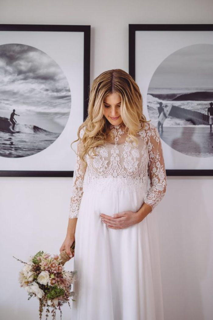 trouwjurk voor zwangere vrouwen, kanten jurk met lange mouwen, los en licht