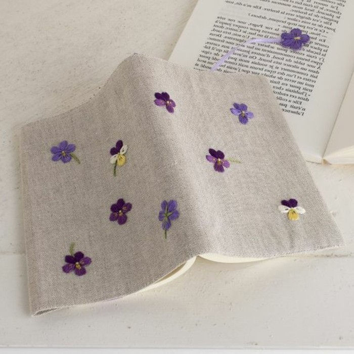 Knjiga Kuverta sami izdelavo buchhuelle-šivanje-Floral Deco cvetno-šivanje-on-the-knjige Kuverta vijolično