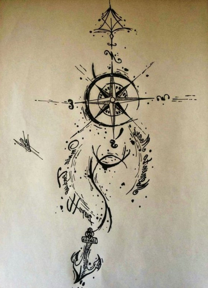 juodas kompasas ir inkaro idėja puikus kompaso tatuiruotė, kurią galėtumėte tikrai patikti