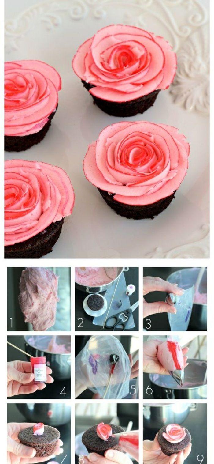 Chocolade cupcake versieren - rozen uit room maken