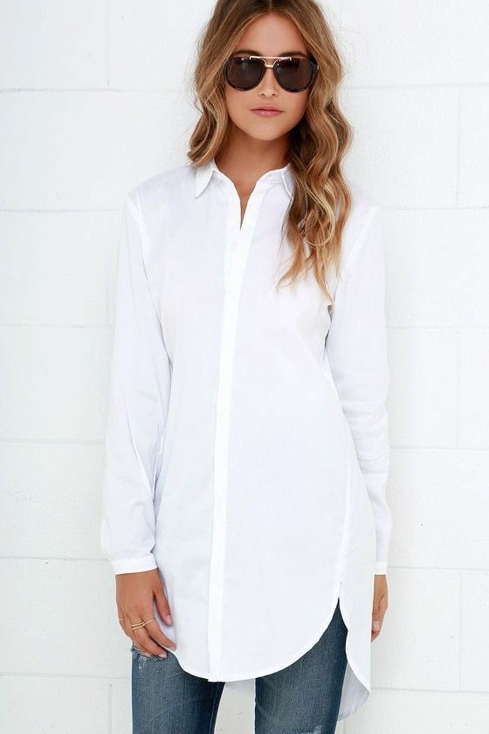 damskie dżinsy-shirt biały kolor