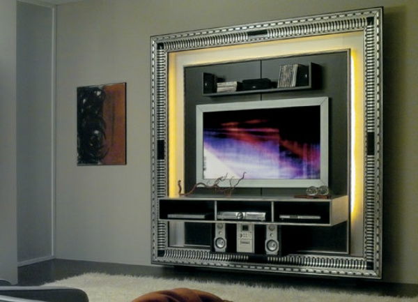 artdeco-stijl - moderne televisie aan de muur