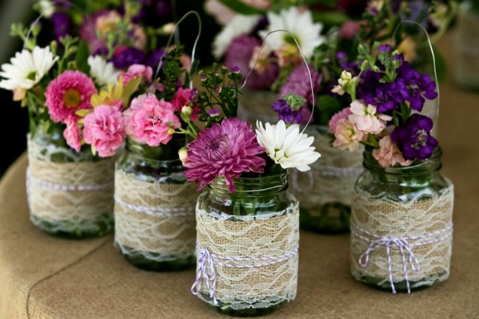 Rendas decoradas copos para vasos - Mason jar decoration