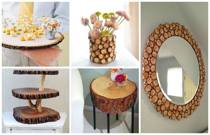 deco lesni elementi leseni zrcalni stolček rože vaze okraski za domačo stojalo