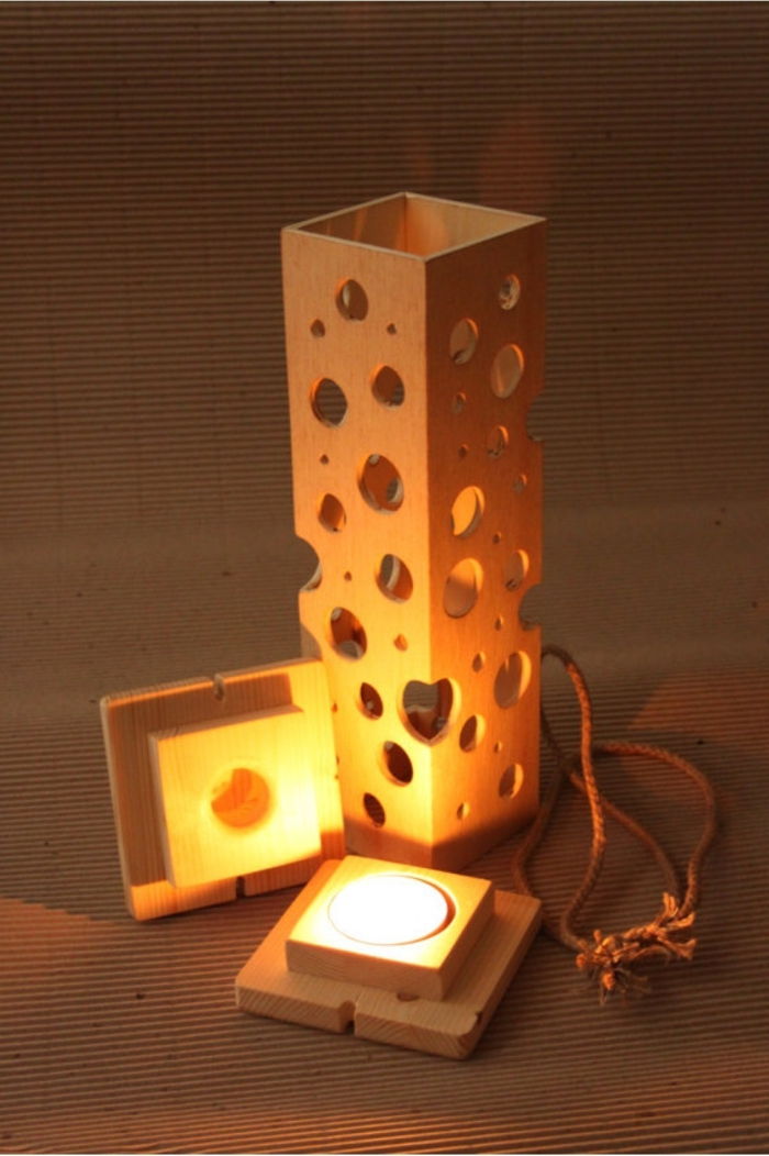 deco lampă de lemn din lemn cu găuri lumină felinar cu lumânări sau lampă face mare idee felinar în sine