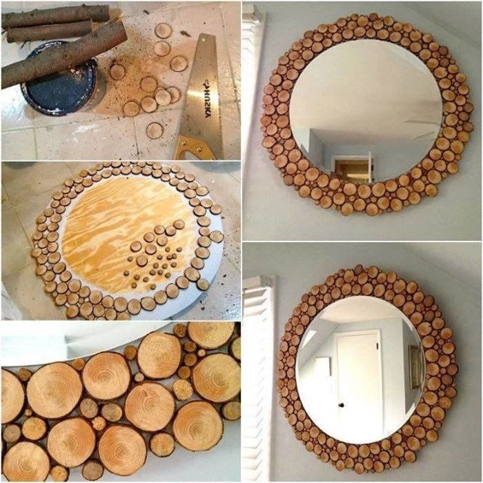 deco drevo zrkadlo vetvy dekorácie drevené kúsky deco nápady s nábytkom dreva nápad