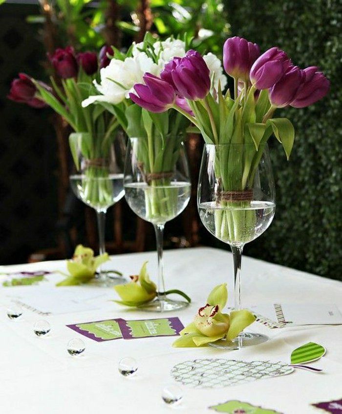deco kadehler-daha-çiçek vazo-kristal mor lale masa dekorasyonu vazo