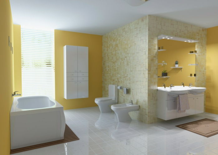 Idei de decorare apartament-modern-baie-in-alb-și-galben