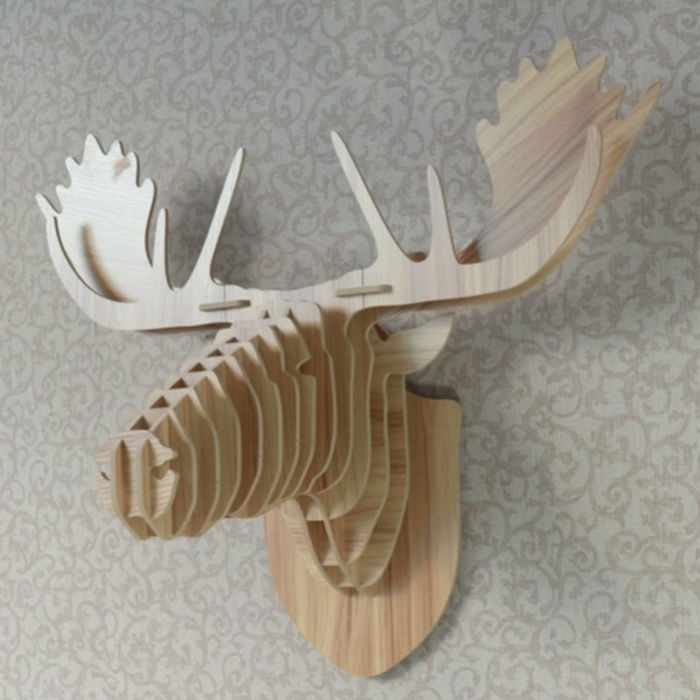 lesena dekoracija elk glava design leseni elementi ideja zid dekoracija kreativni dizajn eko