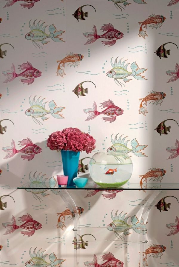 design wallpaper-idéer-designer wallpaper-fisk-wallpaper-design-väggkonstruktion med