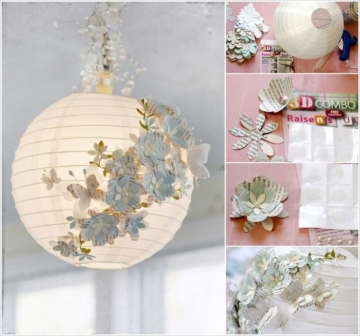 Versier lampenkappen met papieren bloemen en vlinders, delicaat en mooi