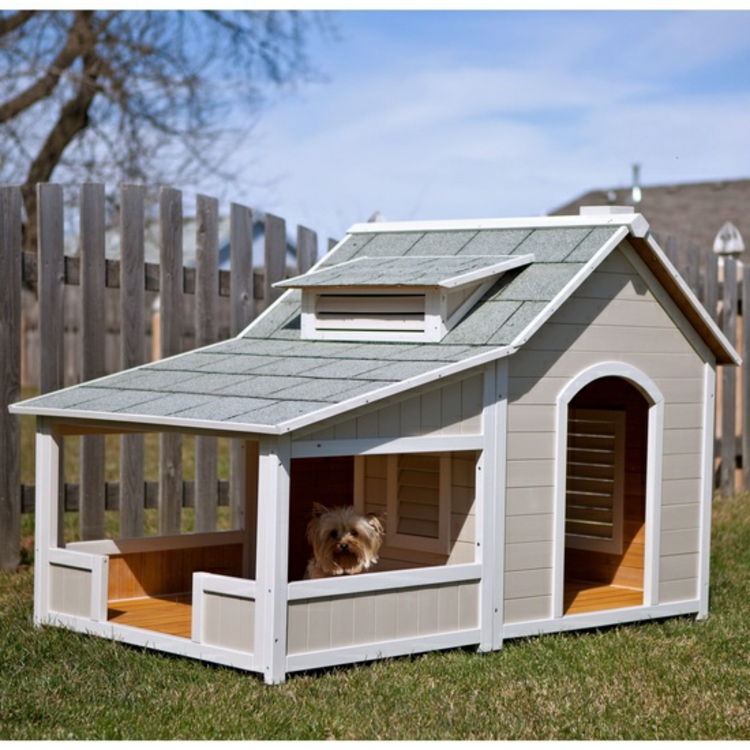 hund-house-trä-chic-ädel mest moderna bara-med-veranda