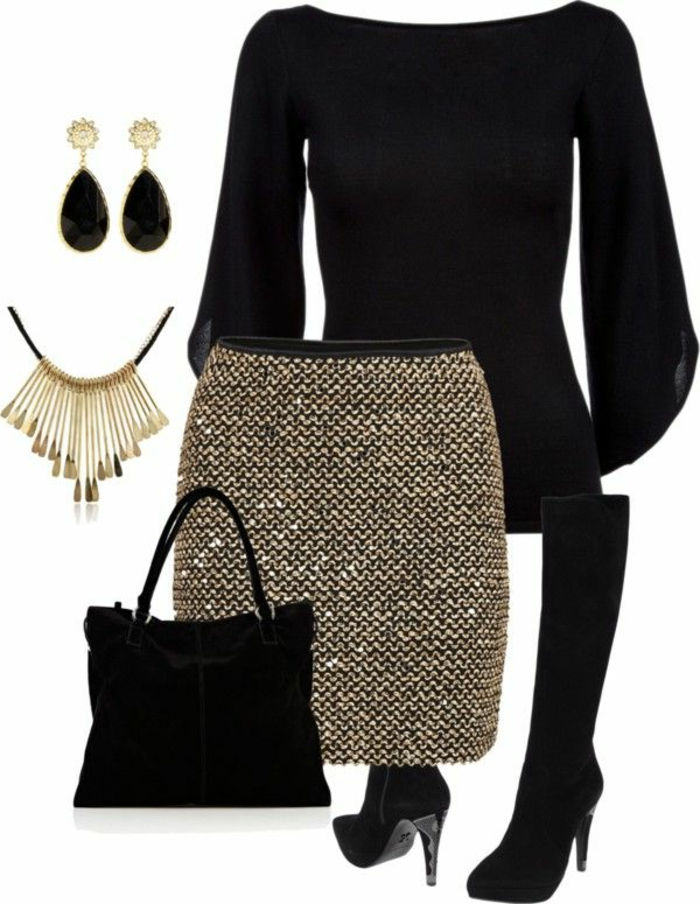oblečenie kód podnikania príležitostná zlatá reťaz sukňa čierna zlatá šumivé čierne zlaté oblečenie