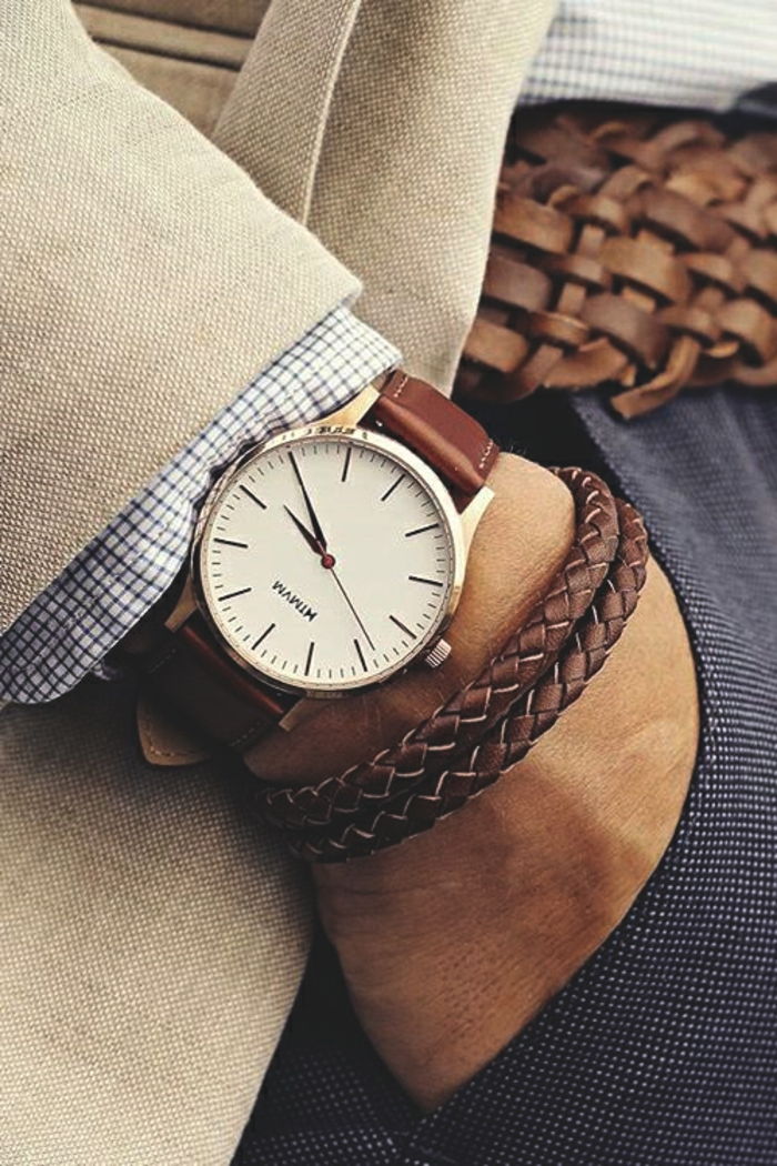 Jóias para homens relógio de pulso e pulseira de couro acessórios para cinto de estilo elegante homens