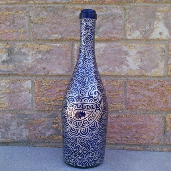 tamsiai mėlyna vyno butelis Silver chna modeliai