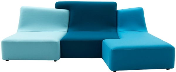 Kampinė sofa - dengta - mėlyna spalva trimis skirtingais niuansais
