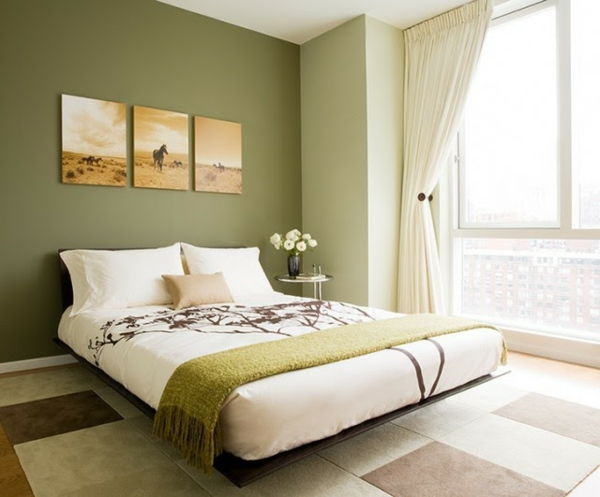 tuhaf yatak odası-duvar-renk-zeytin yeşili-güzel yatak