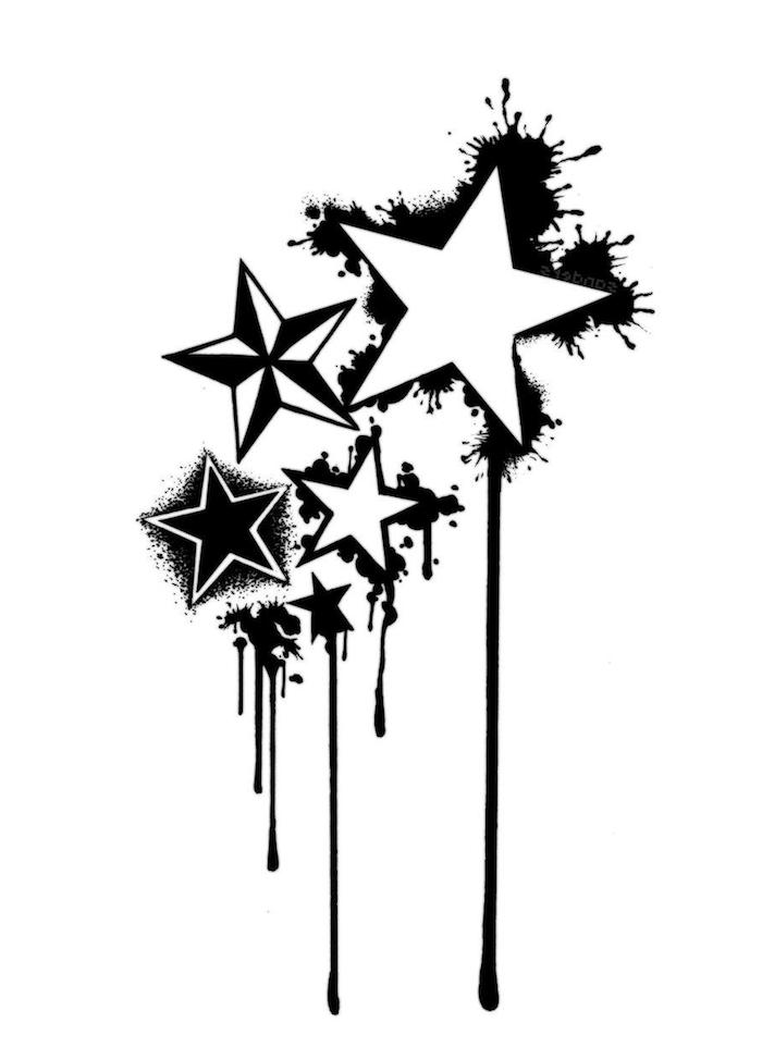 Siyah dövme fikri - büyük beyaz yıldız ve küçük siyah yıldızlar