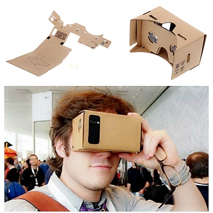 Na ta način lahko vsakdo izdeluje očala za sebe - tu je človek z očali VR in majhen črni pametni telefon