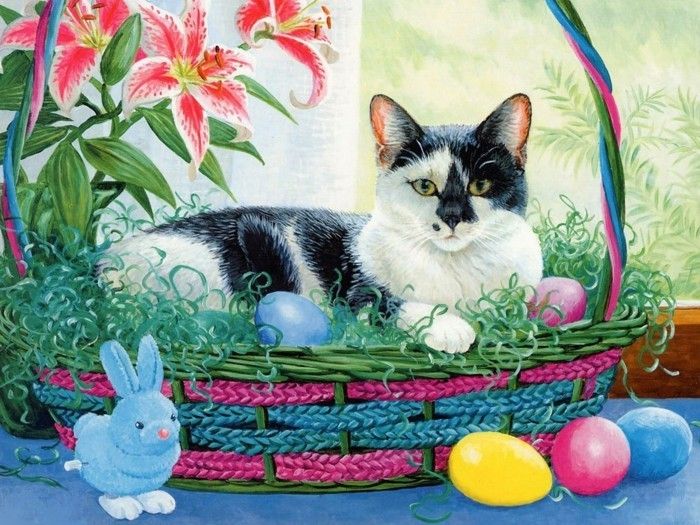 a-izvirno Velikonočni ozadje-z-mačka
