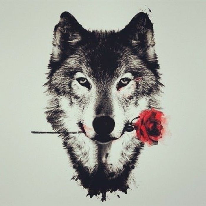 Čia yra vilkų tatuiruotės idėja, vilkų gentis - vilkas su raudonąja roze