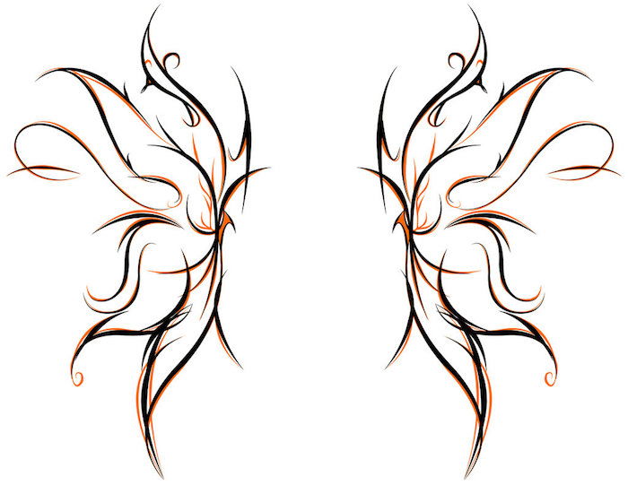 Čia rasite vieną iš geriausių dramblių tatuiruotės idėjų - drugelio du pasakos, puikūs oranžiniai ir juodi sparnai