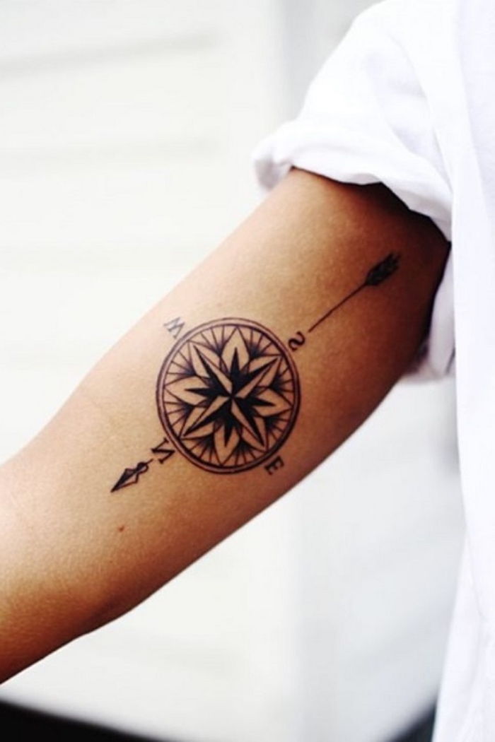 Čia rasite vieną iš mūsų mėgstamiausių idėjų juodajam kompaso tatuiruotės rankomis