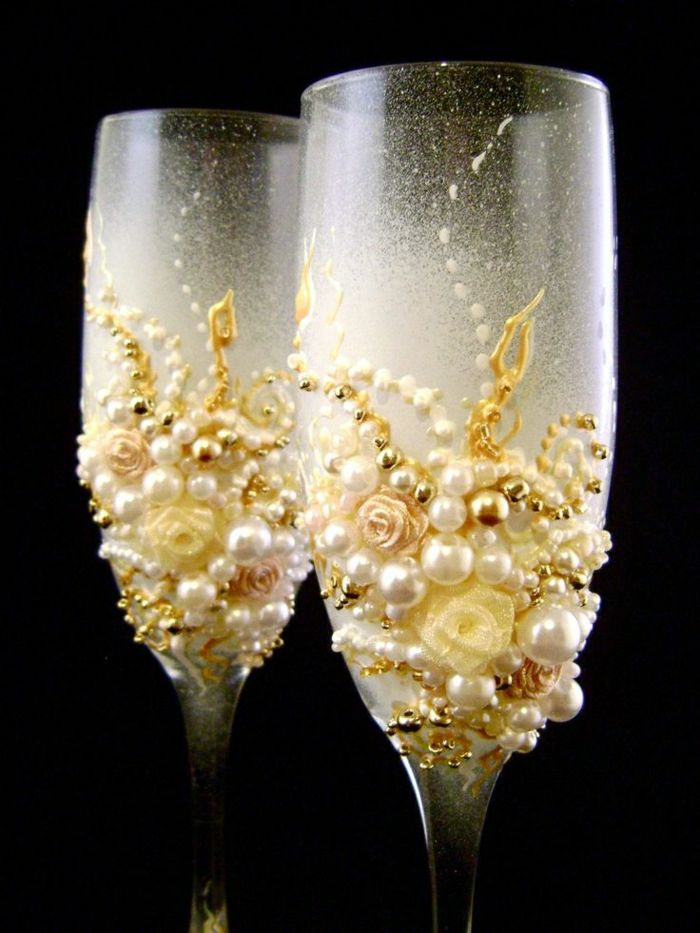 elegantne poročne-očala ročno okrašena Rose Pearl