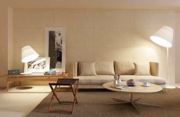 Elegantný a štýlový múr návrhu s neutrálnym farby v obývacej izbe