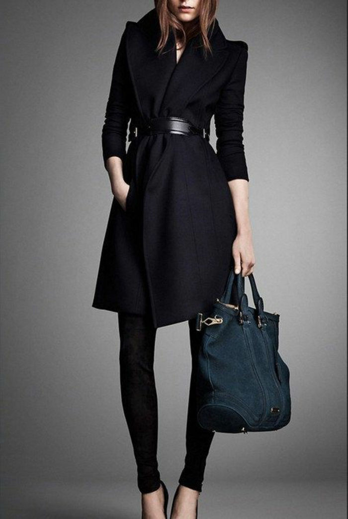 Elegantný kabát Dámska čierna silueta