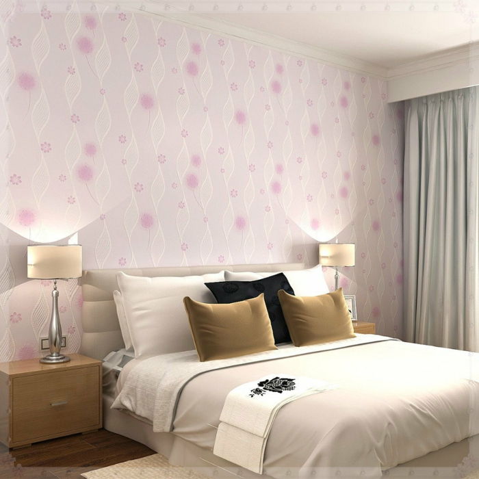 dormitor elegant interior nuanțe retro-tapet-roz