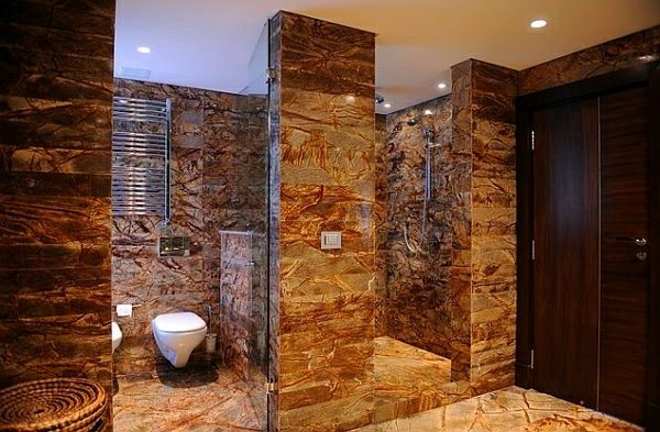 extravagantná kachľová sprcha - moderné dlaždice v hnedej