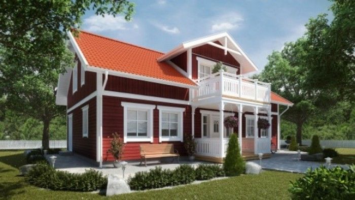 Falun rdeče-fasada-belo-lesena-house-z-verando-lepi-GARTENGESTALTUNG