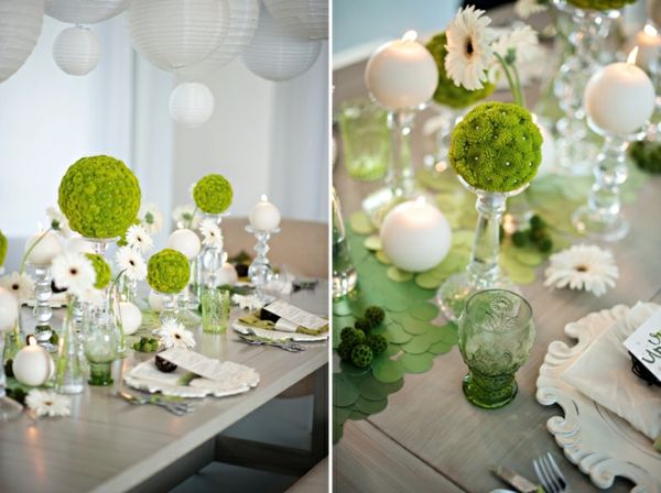 veľký stolové dekorácie-in-zeleno-bielej farby, dekorácie myšlienku