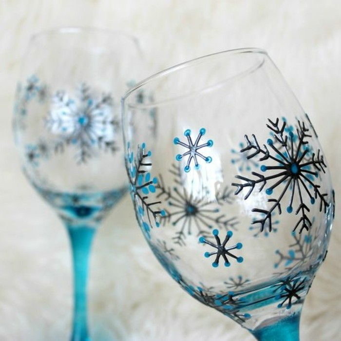 Vin de sticlă de decorare-fantastic pictate manual de vin roșu ochelari cu-iarna desene Snowflakes motivele grafice