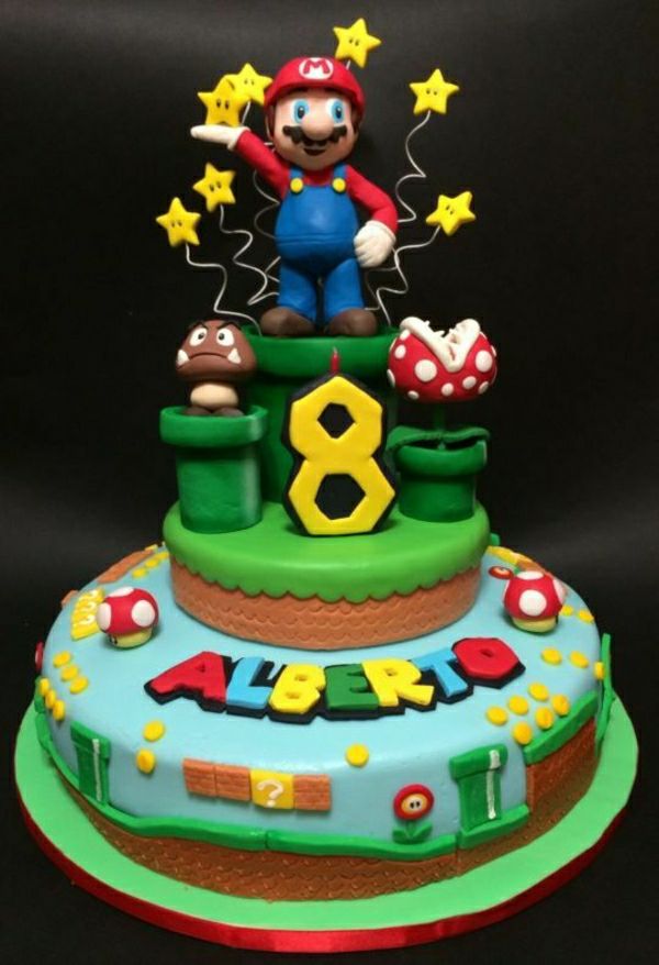 fantastinis pyragai papuošti - Birthday Party-vaikai-dideli-pyragai-tvarka-super-Mario simbolių