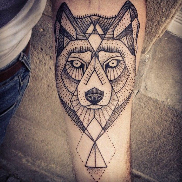 fantastisk underarm tatovering geometrisk Wolf representasjon