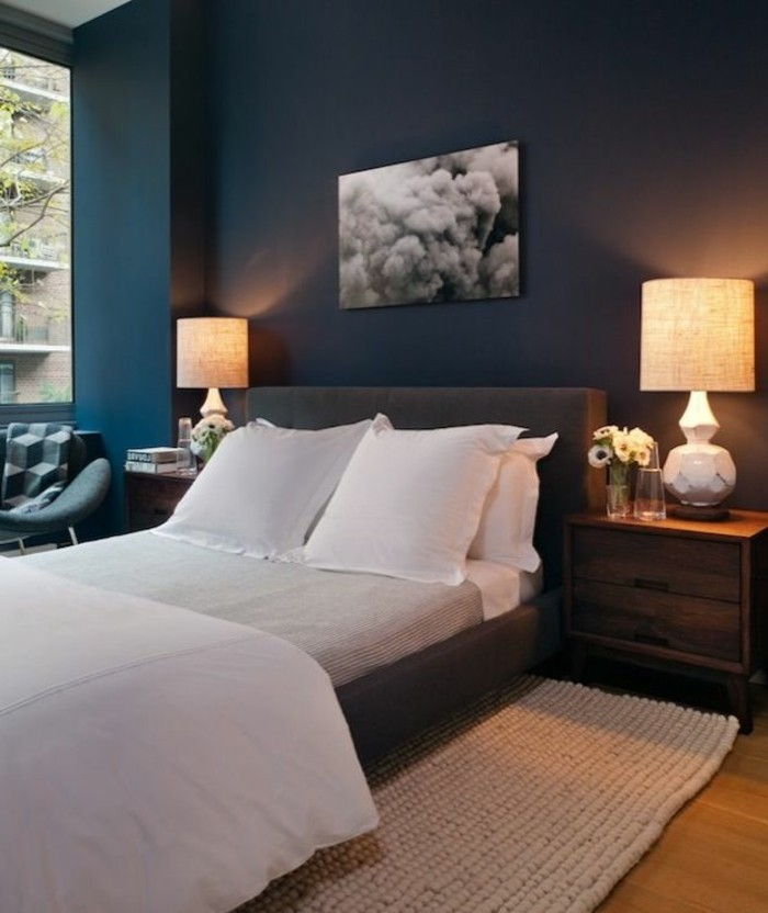 Barva-bencin-v-spalnici-moderno-bed-and-dva-posteljna Lamp udobno, ambiente